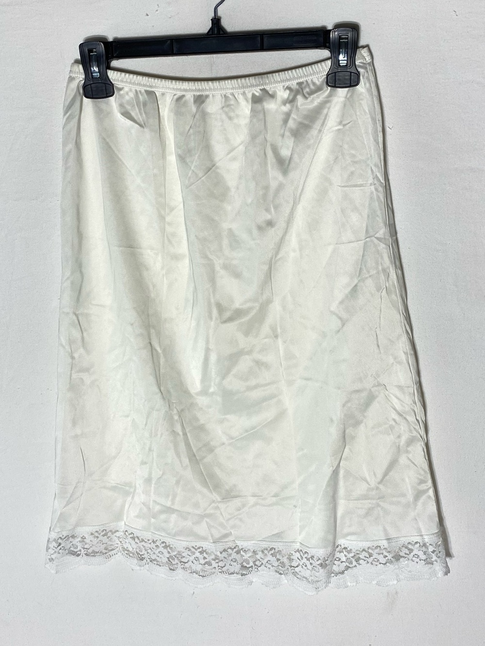Vintage Ivory White Lace Hem Slip Skirt L